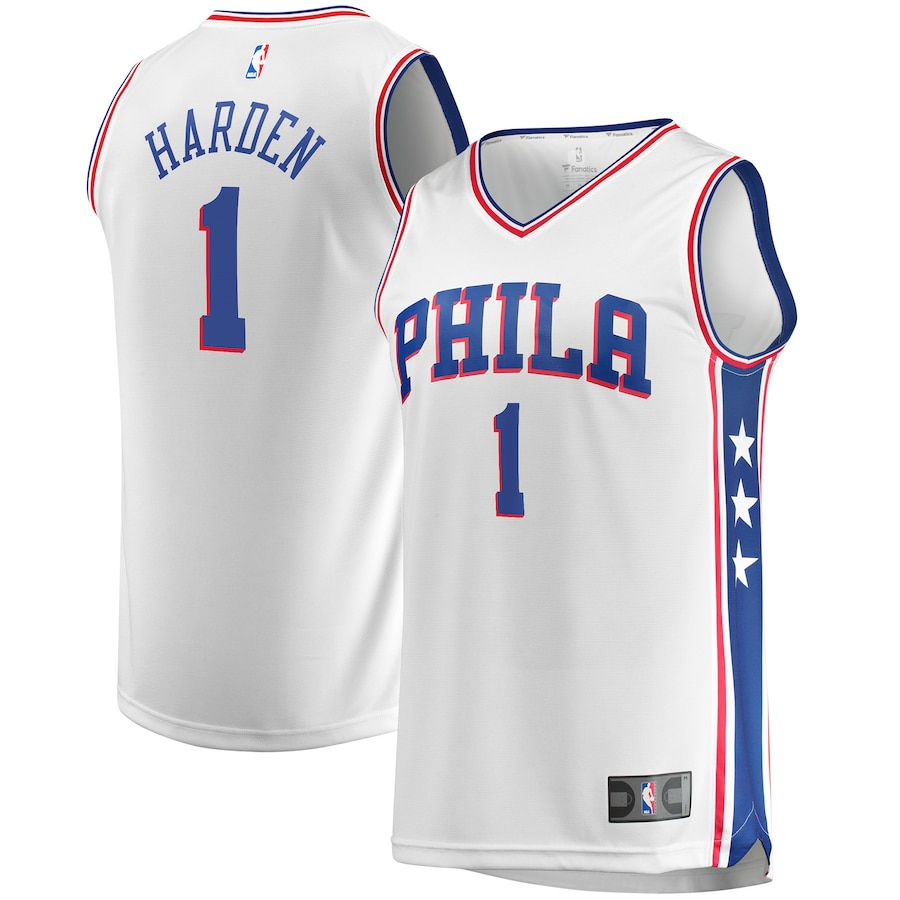 Men Philadelphia 76ers #1 James Harden Fanatics Branded White Fast Break Replica NBA Jersey